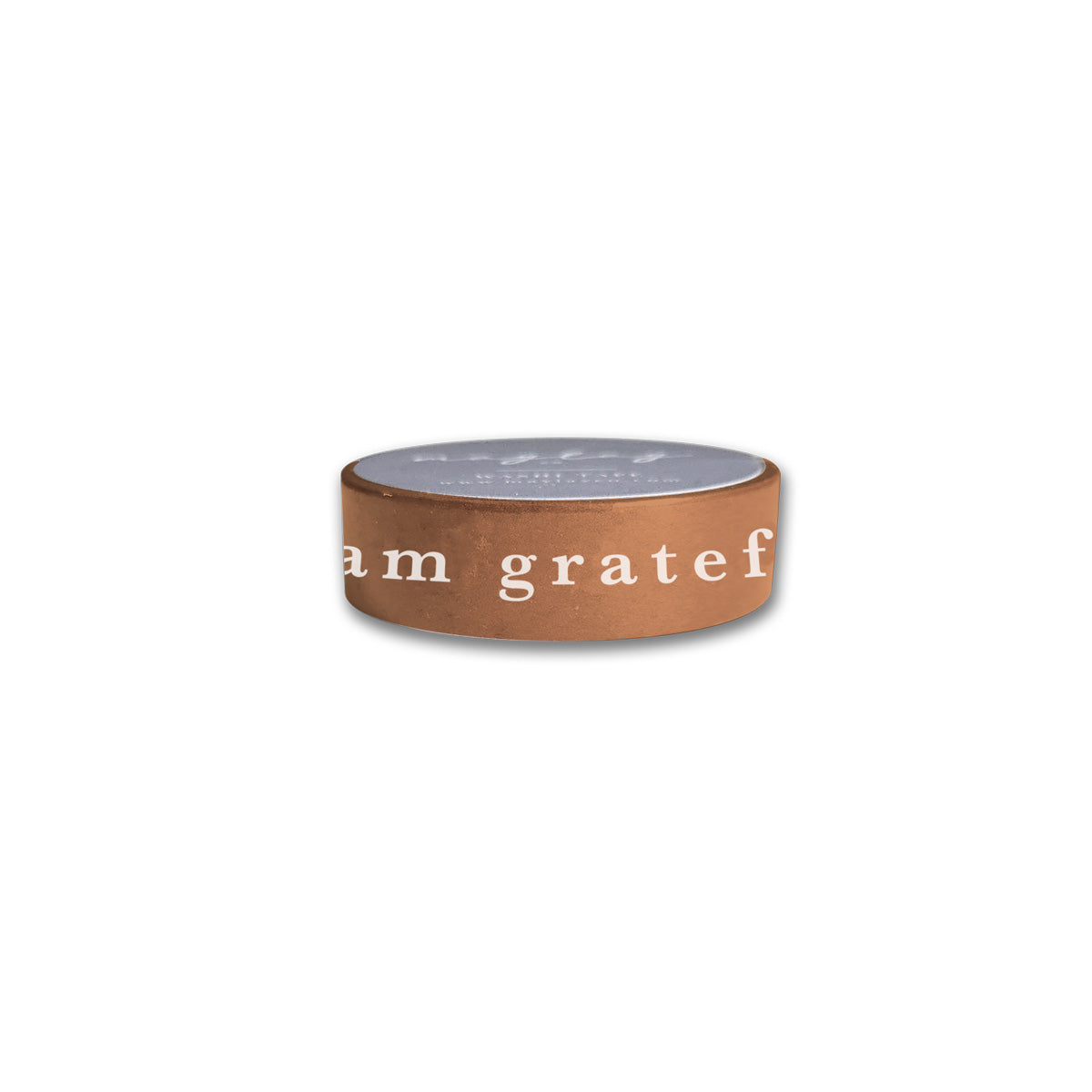 I Am Grateful Washi Tape in terracotta brown, showcasing its 15 mm width and 10 m length, ideal for crafting and stationery projects.