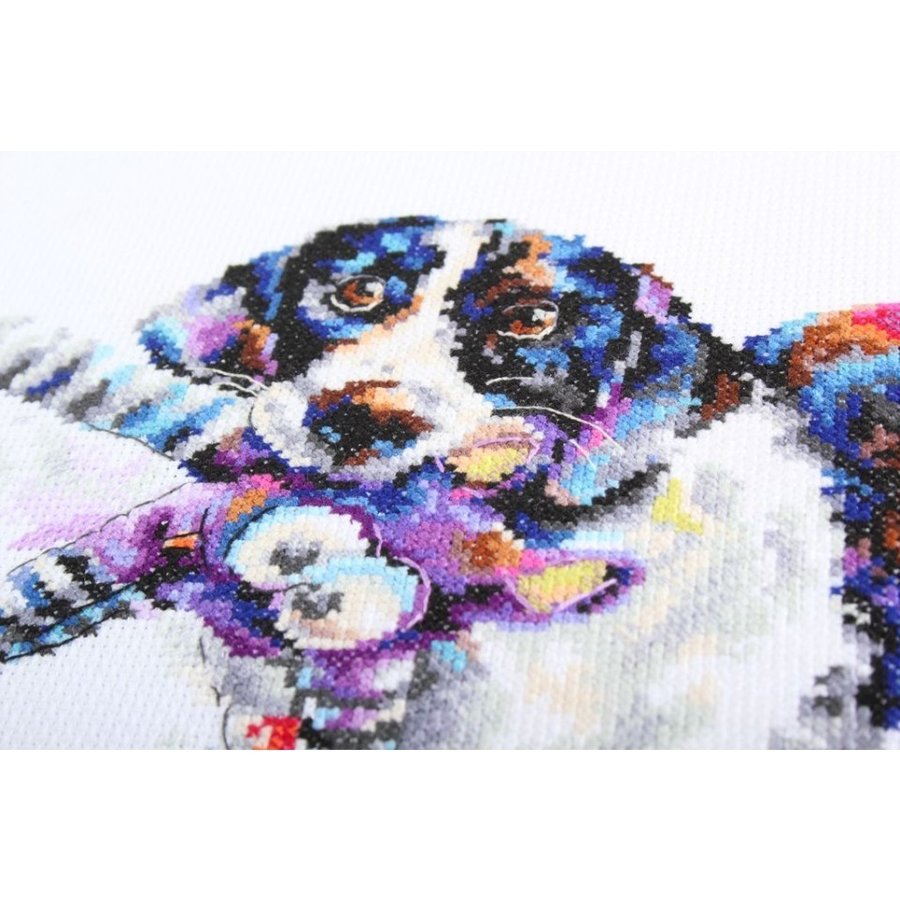I Love You Anyway! M620 Counted Cross Stitch Kit featuring white Aida fabric, colorful DMC threads, and included needle and chart.