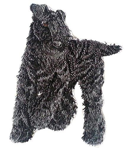 Kerry Blue Terrier dog embroidery patch, measuring 5.4" x 4.8", featuring intricate stitching and vibrant colors, suitable for iron-on or sew-on application.