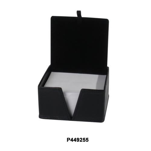 Elegant Leather Memo Holder Box in Italian glazed leather with removable top and included sheets of paper.