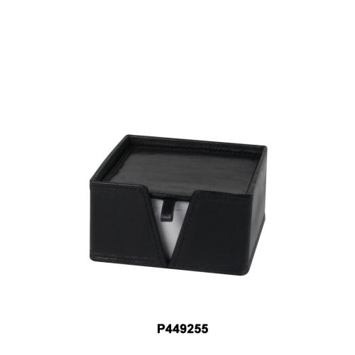 Elegant Leather Memo Holder Box in Italian glazed leather with removable top and included sheets of paper.