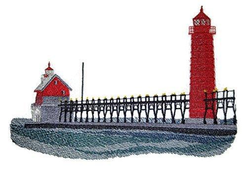 Custom embroidered patch featuring the Grand Haven Lighthouse design, suitable for iron-on or sewing applications.