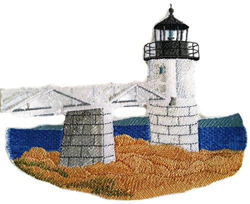 Marshall Point Lighthouse embroidered patch featuring intricate details and vibrant colors, suitable for iron-on or sewing application.