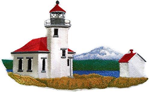 Point Robinson Lighthouse embroidered patch with intricate design and vibrant colors, suitable for iron-on or sewing applications.