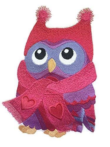 Love Owl embroidered patch featuring a colorful owl design on a cotton base, ideal for iron-on or sewing applications.
