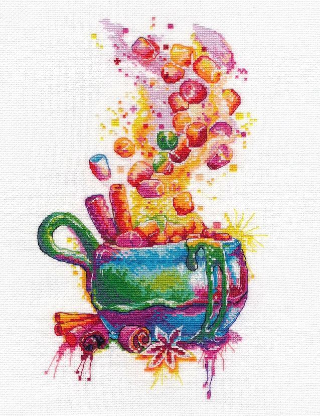 Magic Marshmallow 1436 Counted Cross Stitch Kit featuring colorful threads and Zweigart canvas.