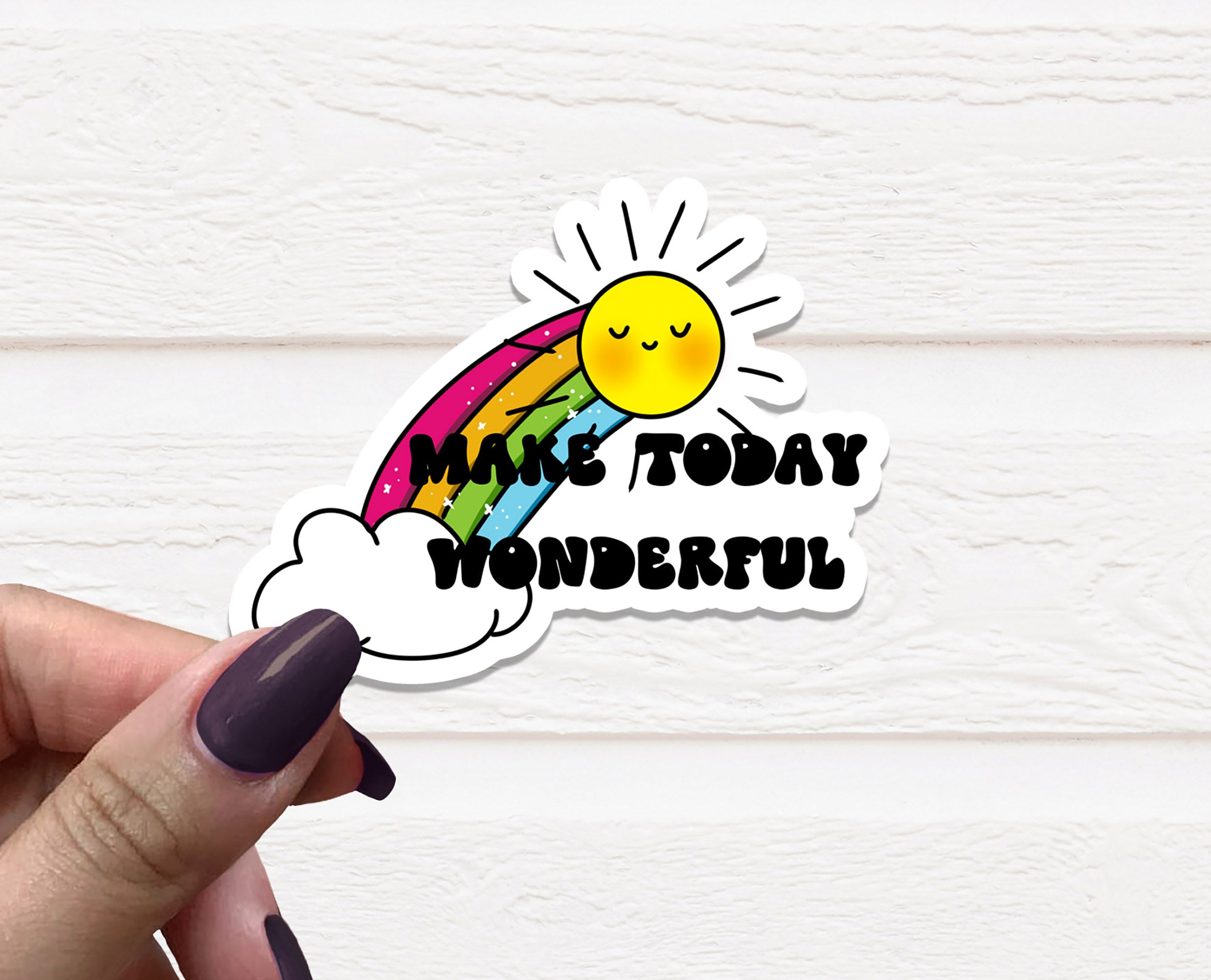 A vibrant Make Today Wonderful vinyl sticker featuring motivational text, ideal for personalizing various items.