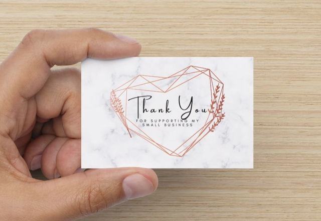 Marble Heart thank you cards with silk matte finish, showcasing elegant design for small businesses.