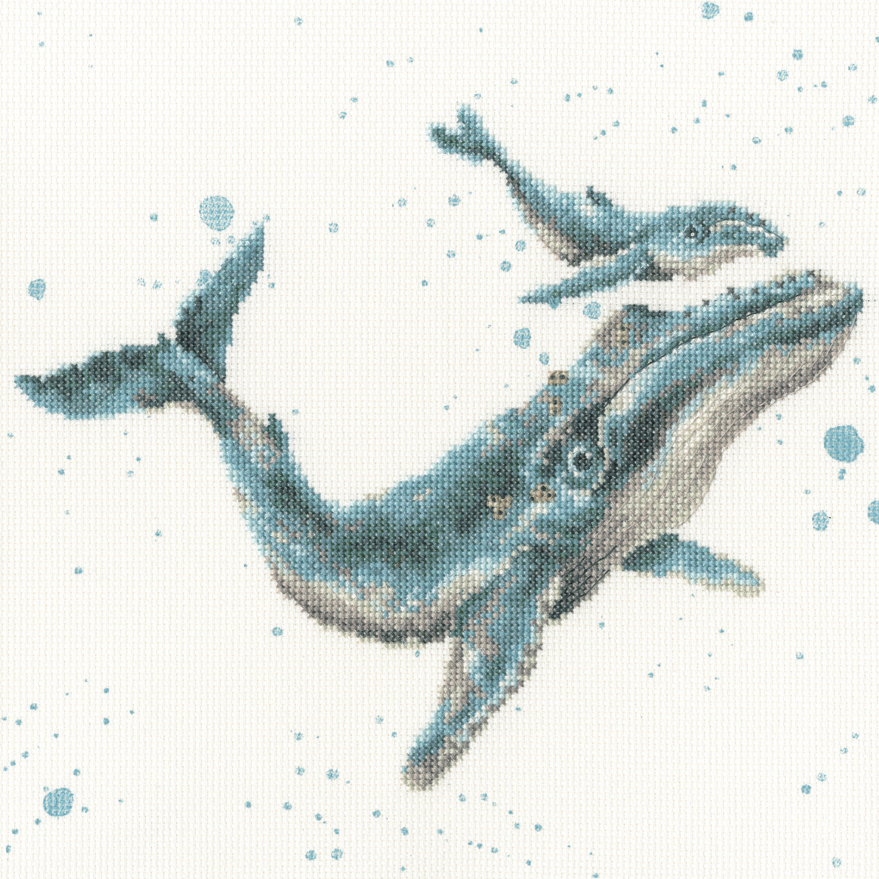 Marine Blue XHD113 Counted Cross Stitch Kit featuring blue bubble background, threads, needle, and instructions.