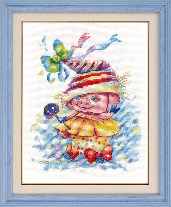 Masquerade 1160 Counted Cross Stitch Kit featuring Aida canvas, colorful threads, and needle for crafting.