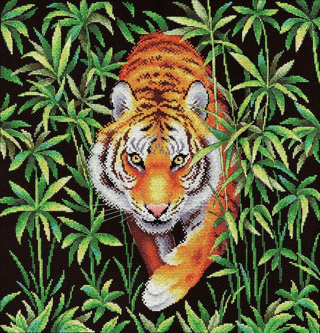 Master of the Jungle HB-756 Counted Cross Stitch Kit featuring vibrant threads and Aida canvas.