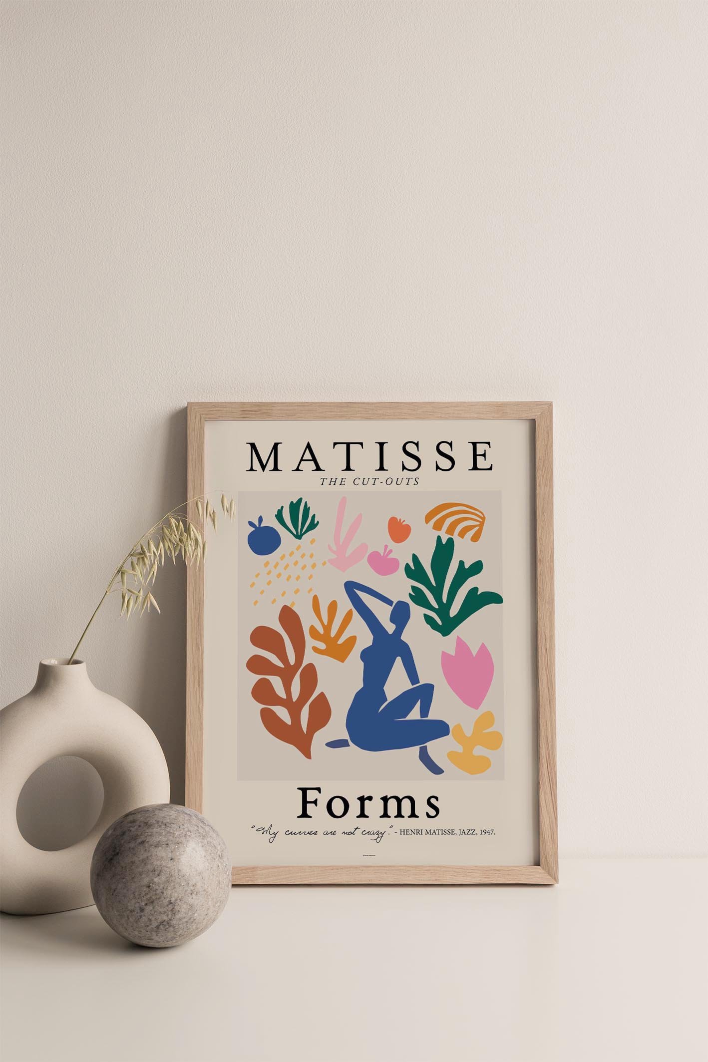 A vibrant print from the Matisse Forms collection featuring colorful paper cutouts inspired by Henri Matisse's artistic style.