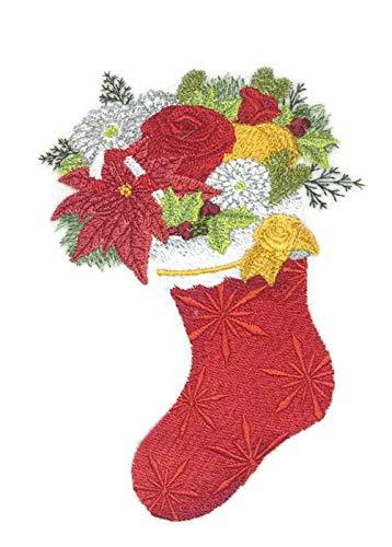 Merry Christmas Stocking Bouquet embroidered patch featuring vibrant colors and intricate design, perfect for iron-on or sewing applications.