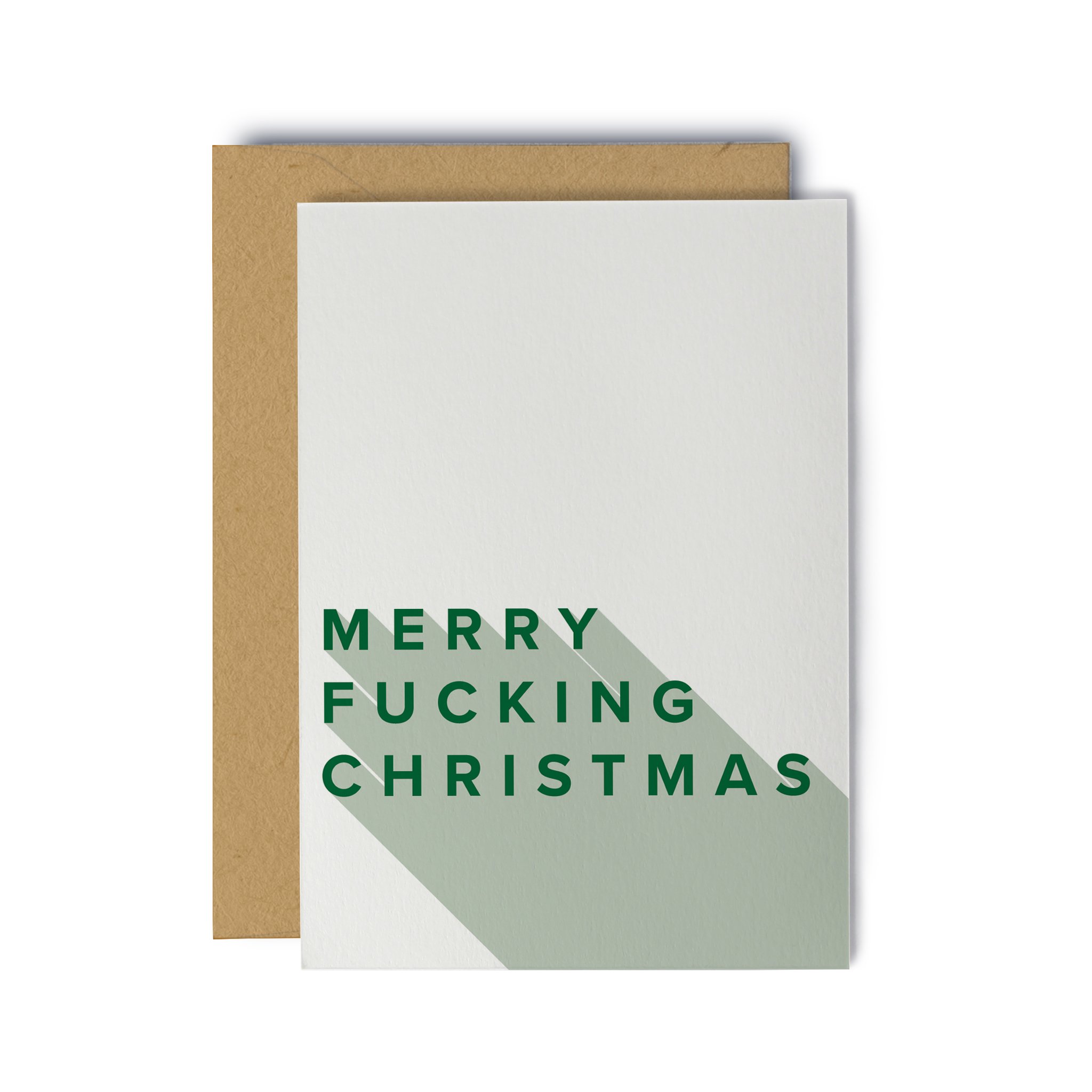 Merry Fucking Christmas greeting card with Kraft envelope, featuring humorous text and high-quality matte finish.