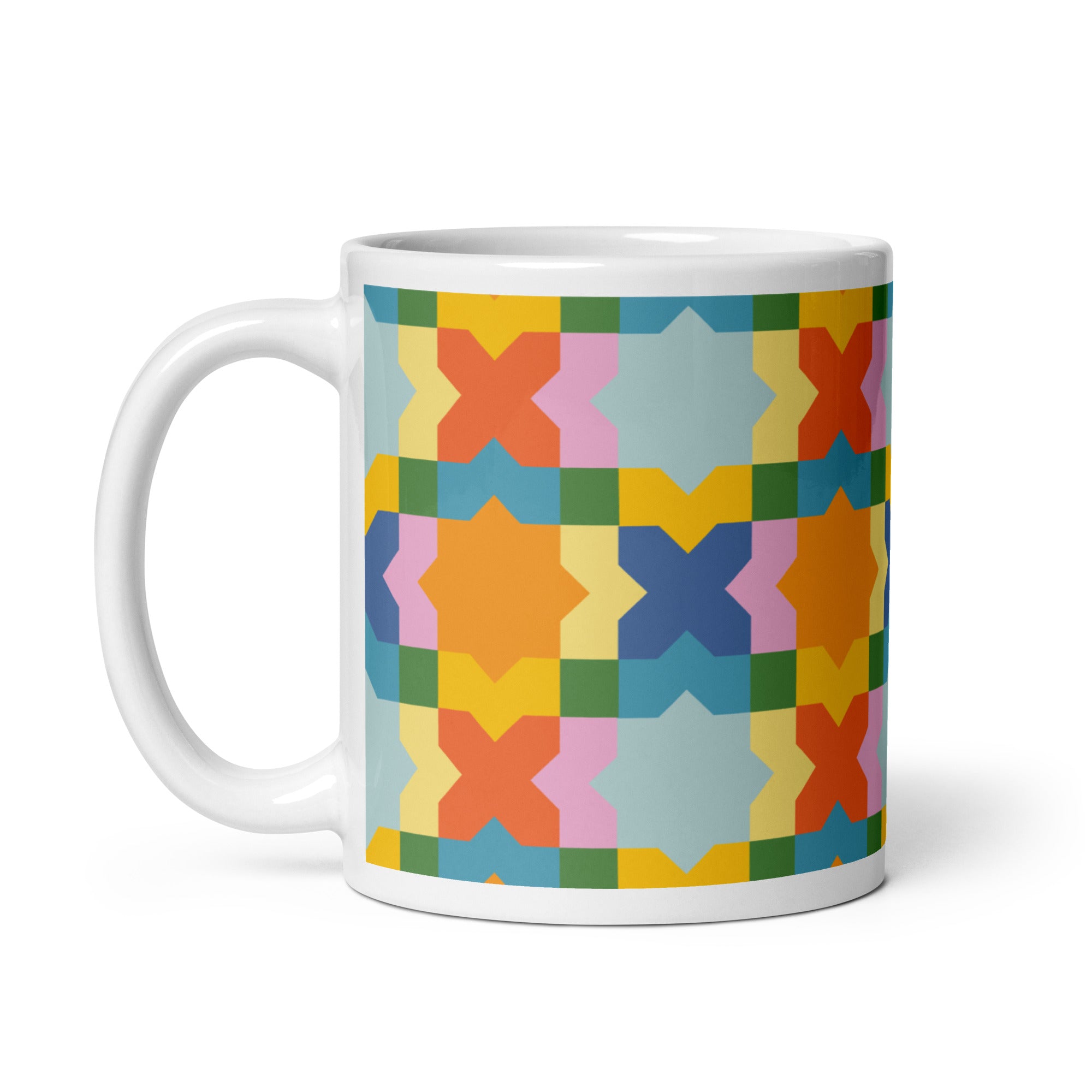 A beautifully designed Moroccan Tile Mug featuring intricate patterns inspired by traditional Moroccan tile art, perfect for beverages.
