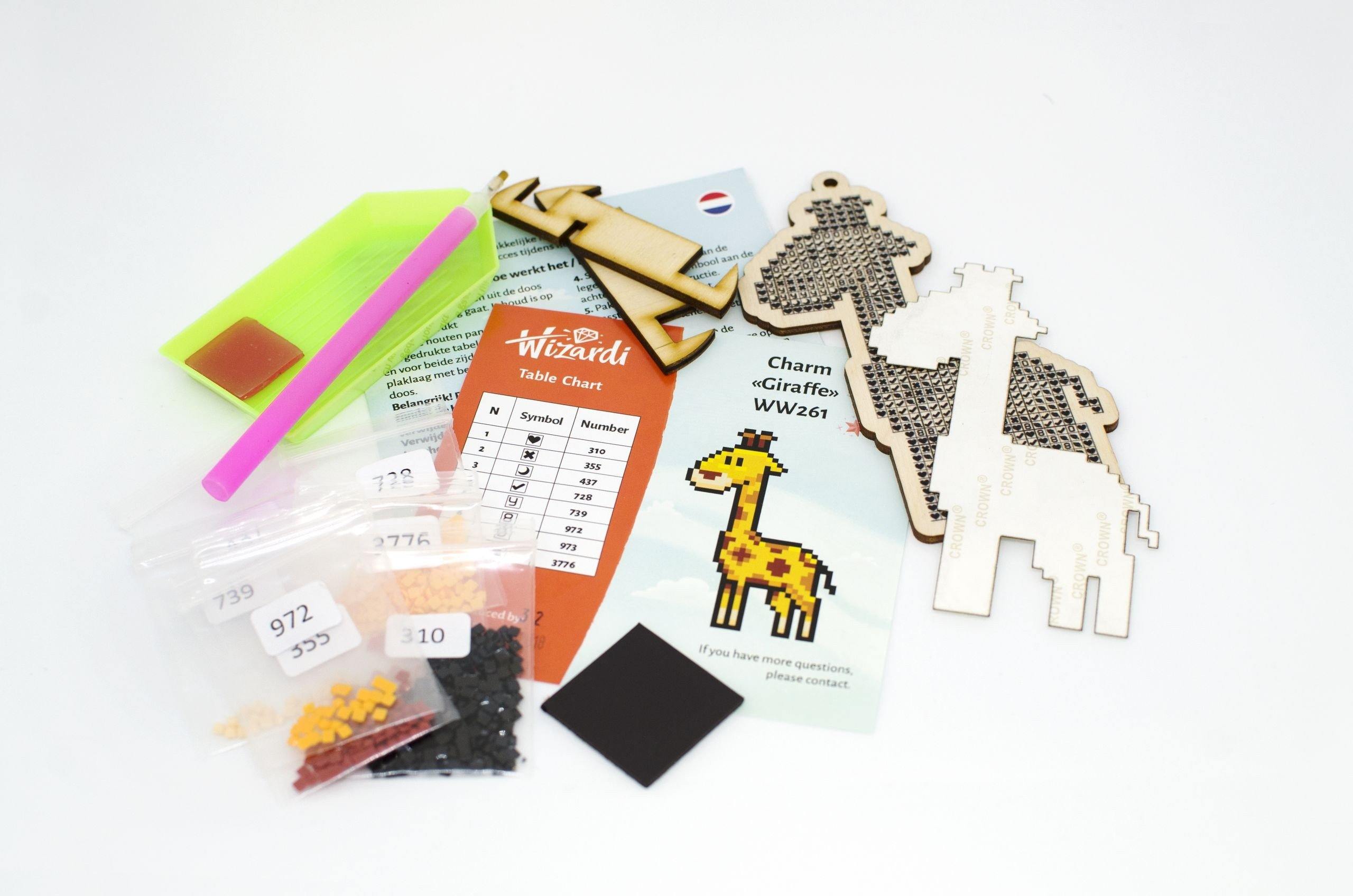 Music Diamond Painting Wood WWP300 kit with colorful rhinestones and crafting tools on a wooden base.