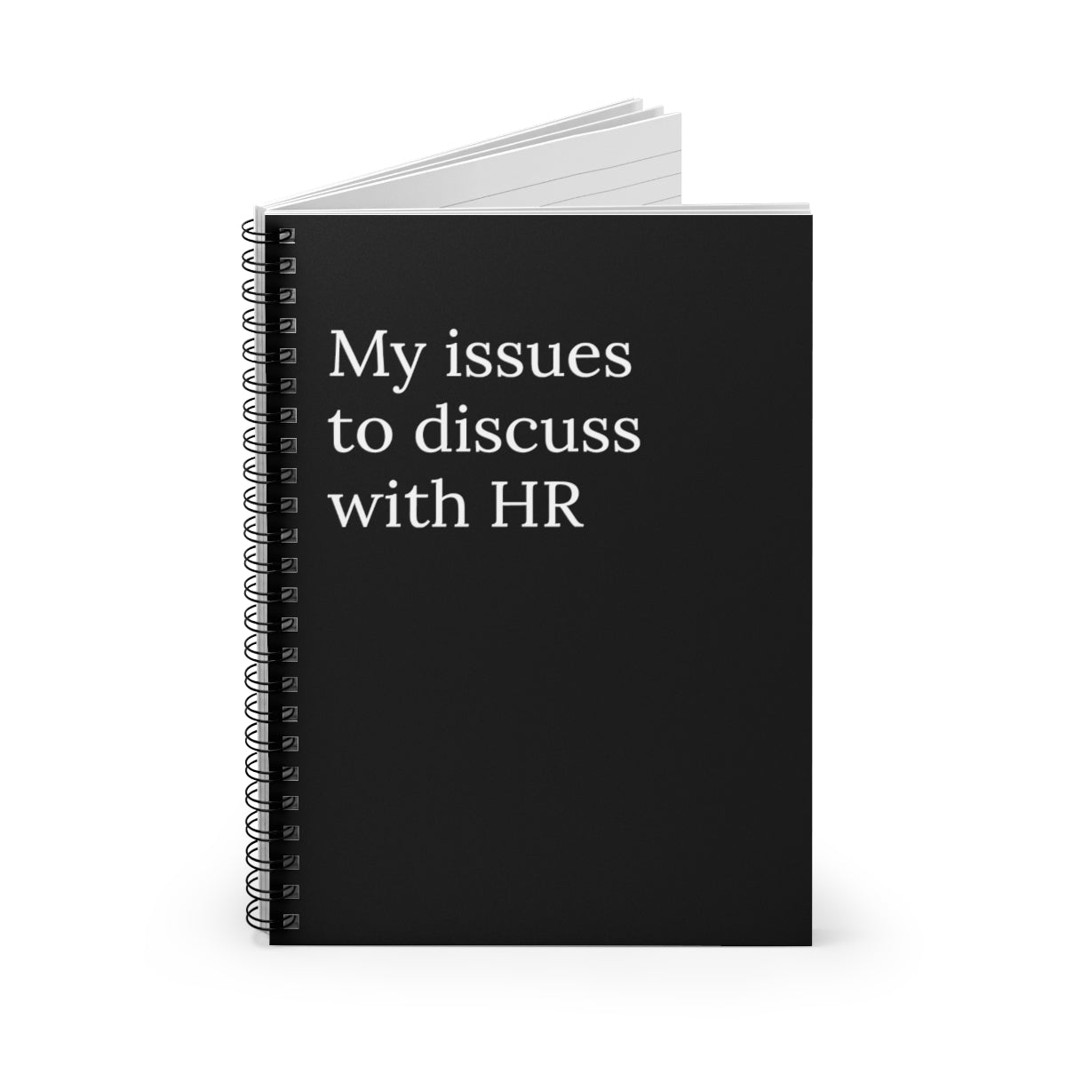 My Issues to Discuss With HR Spiral Funny Notebook featuring a humorous cover and ruled pages, perfect for office use.