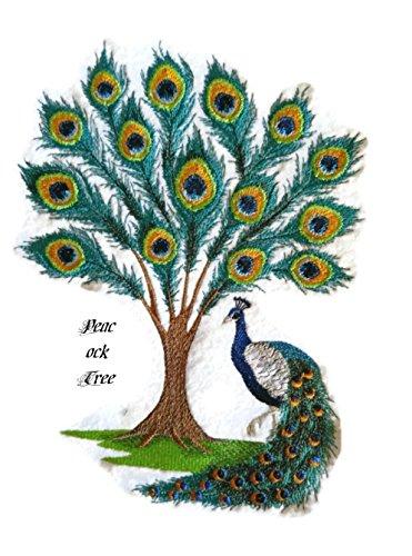 Peacock Tree embroidered patch showcasing vibrant colors and intricate design, perfect for enhancing garments.