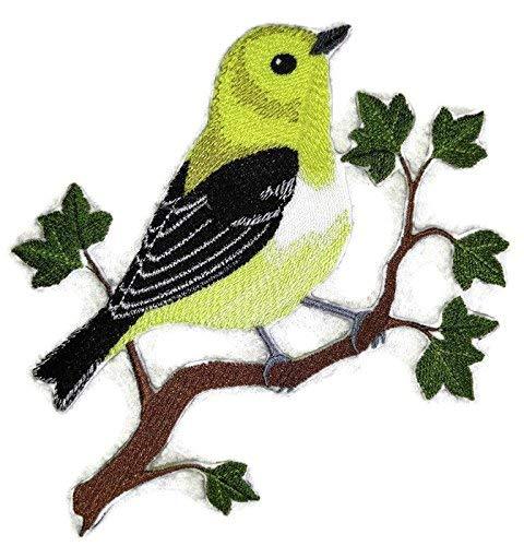 Single Yellow Throated Vireo embroidery patch showcasing vibrant colors and intricate design on a cotton base.