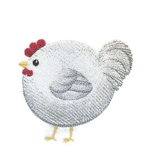 A vibrant embroidered patch featuring a Roly-Poly Rooster design, showcasing intricate stitching and high-quality materials.