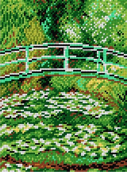 Needlepoint canvas featuring a Claude Monet design, measuring 18x24 cm, printed on high-quality Zweigart material.