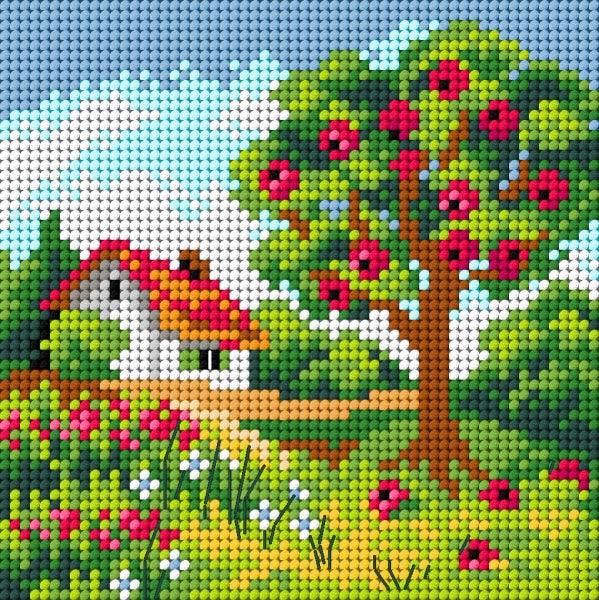 Needlepoint canvas featuring a vibrant Four Seasons - Summer design on high-quality Zweigart material, measuring 15x15 cm.