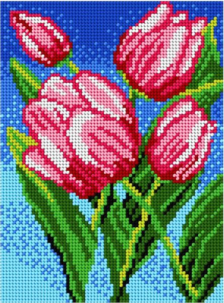Printed needlepoint canvas featuring tulips design on Zweigart fabric, measuring 18x24 cm.
