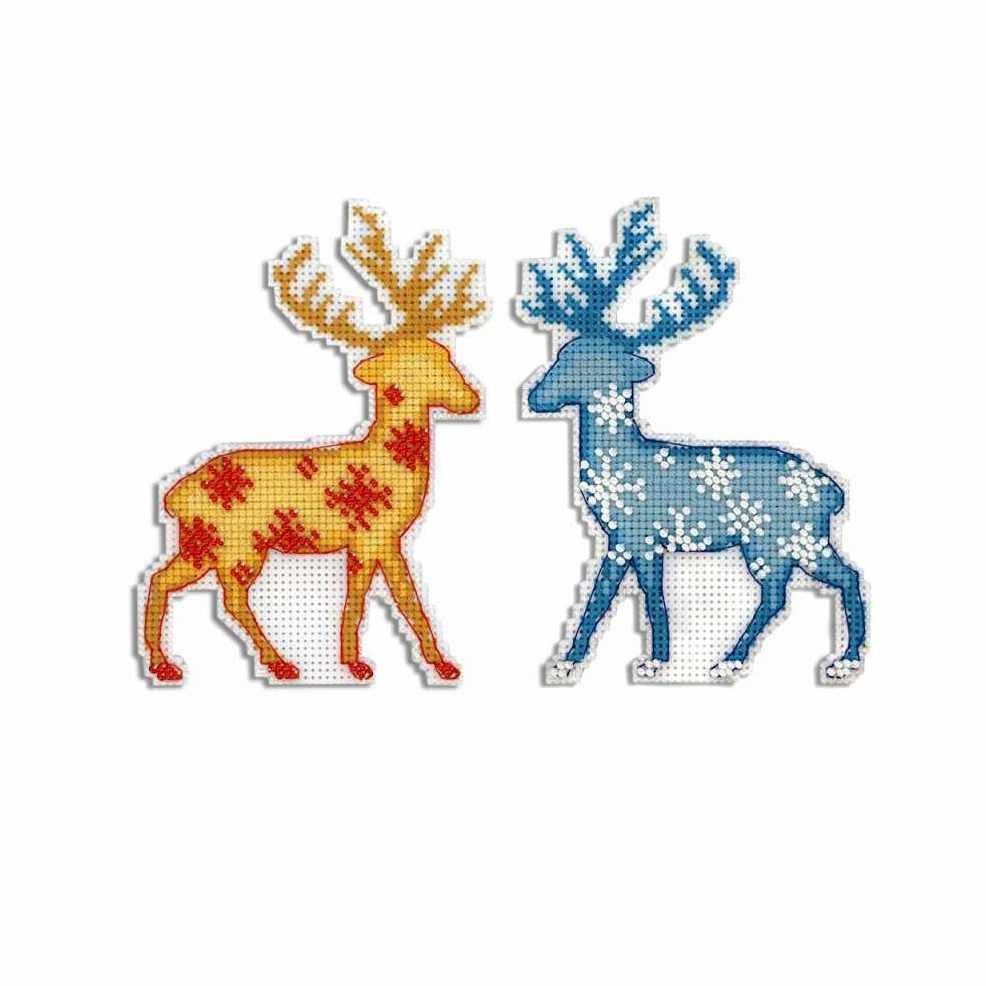 Northern Deer P-455 / SR-455 Plastic Canvas Counted Cross Stitch Kit featuring a Christmas deer design with included threads and instructions.