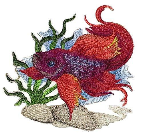 Ocean Calling Betta Water Color Fish embroidered patch with vibrant colors and intricate design, suitable for iron-on or sew-on application.