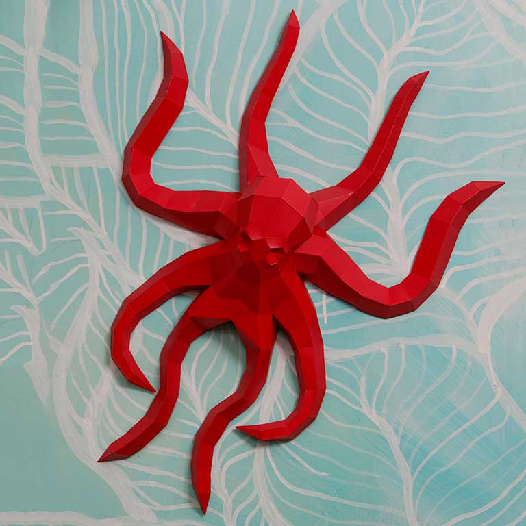 Colorful Octopus Wall Art made from pre-cut, eco-friendly paperboard, showcasing intricate design and vibrant colors.