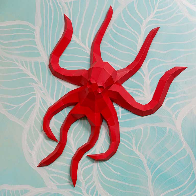 Colorful Octopus Wall Art made from pre-cut, eco-friendly paperboard, showcasing intricate design and vibrant colors.