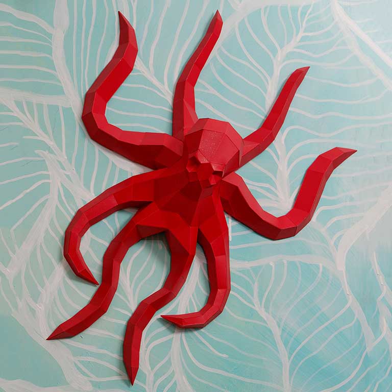 Colorful Octopus Wall Art made from pre-cut, eco-friendly paperboard, showcasing intricate design and vibrant colors.