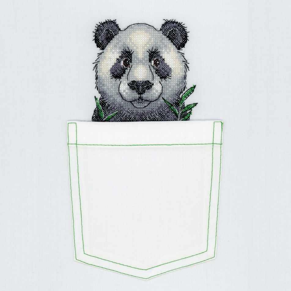 Panda Cross Stitch kit B-241 featuring water soluble canvas, colorful threads, and stitching supplies for crafting.