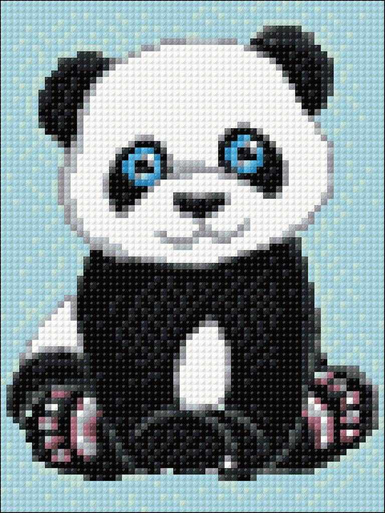 Panda CS303 Crafting Spark Diamond Painting Kit with tools and colorful acrylic diamonds displayed on a table.