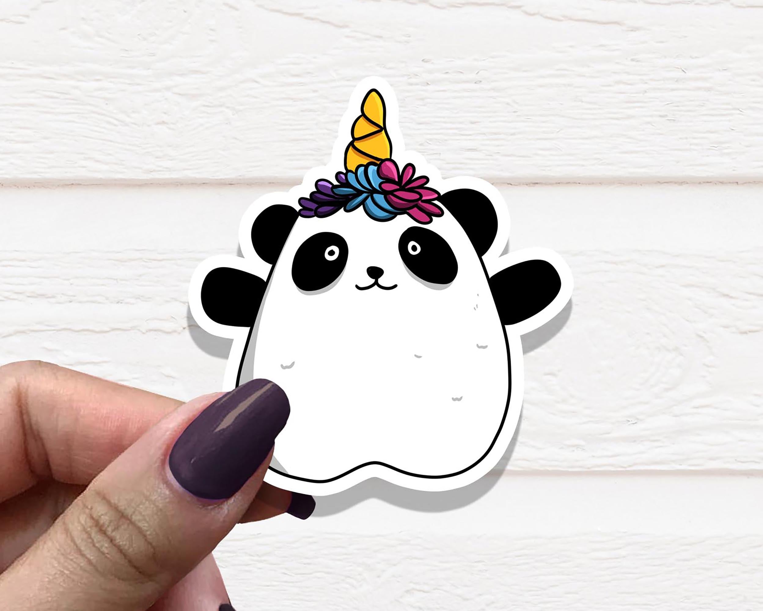 A colorful Pandicorn Vinyl Sticker featuring a whimsical panda-unicorn design on a matte background.