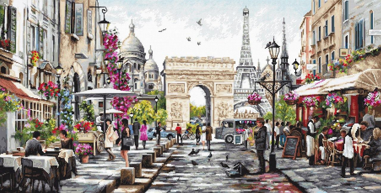 Paris B2382L Counted Cross-Stitch Kit featuring Aida canvas, Anchor threads, and needle, designed by Richard Macneil.