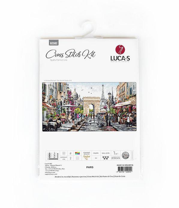 Paris B2382L Counted Cross-Stitch Kit featuring Aida canvas, Anchor threads, and needle, designed by Richard Macneil.