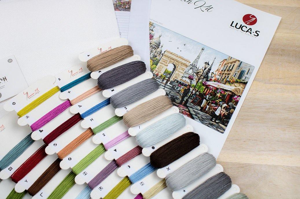 Paris B2382L Counted Cross-Stitch Kit featuring Aida canvas, Anchor threads, and needle, designed by Richard Macneil.