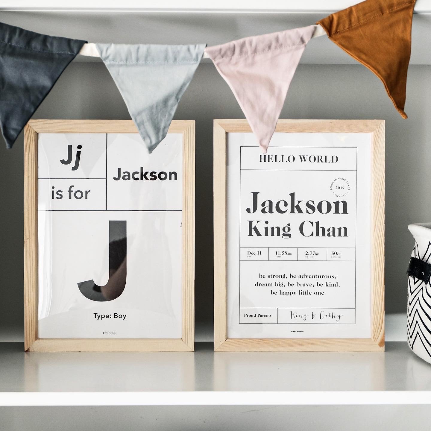 Personalised Typo Initial Avenir print featuring a child's initial in a stylish design, perfect for nursery or bedroom decor.