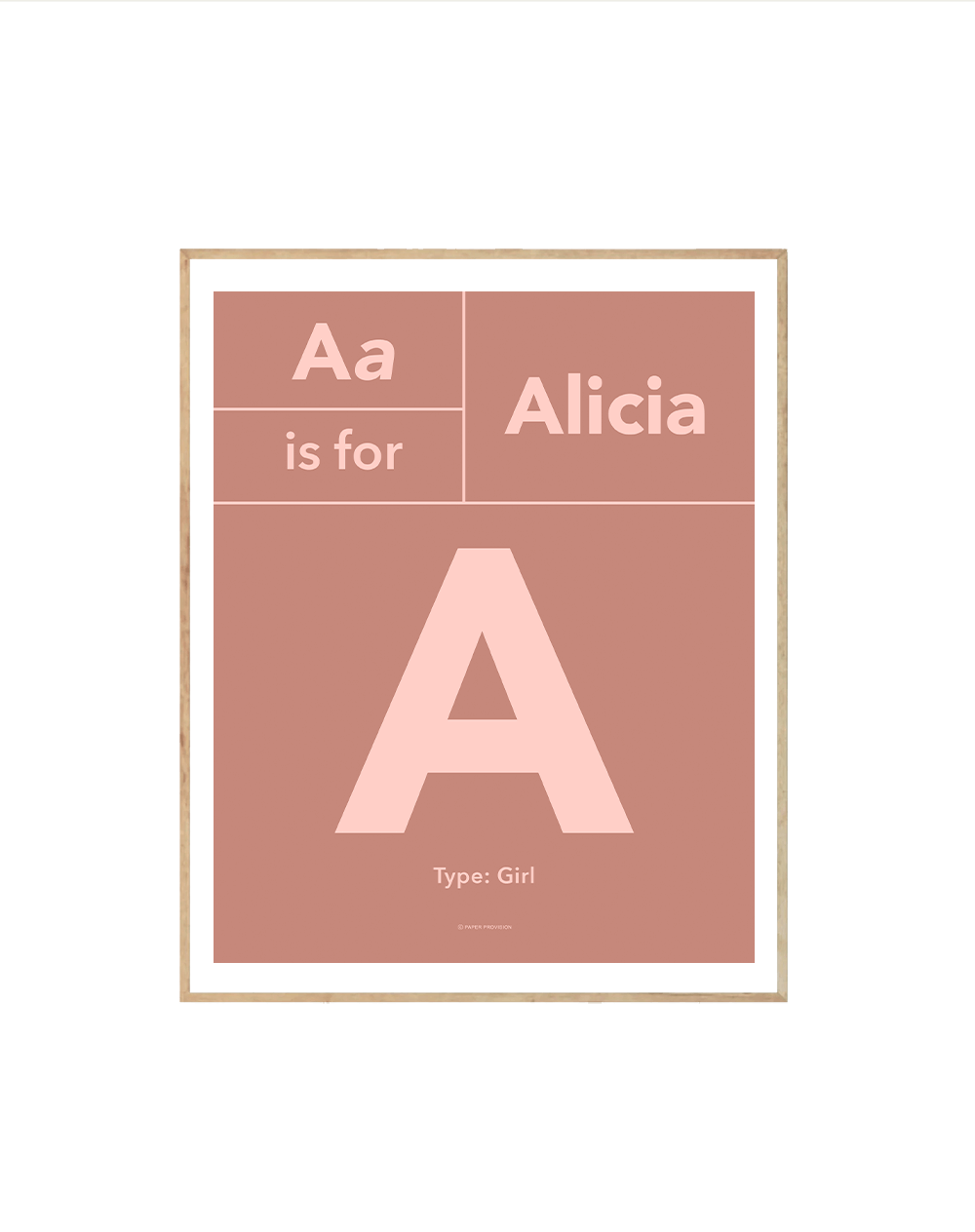 Personalised Typo Initial Avenir print featuring a child's initial in a stylish design, perfect for nursery or bedroom decor.