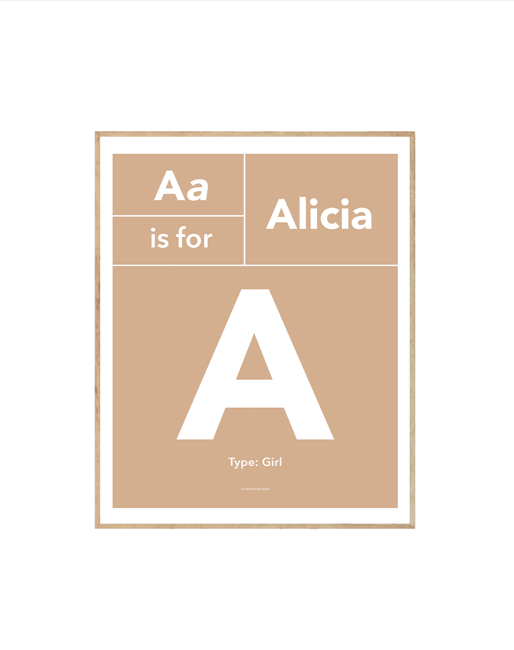 Personalised Typo Initial Avenir print featuring a child's initial in a stylish design, perfect for nursery or bedroom decor.