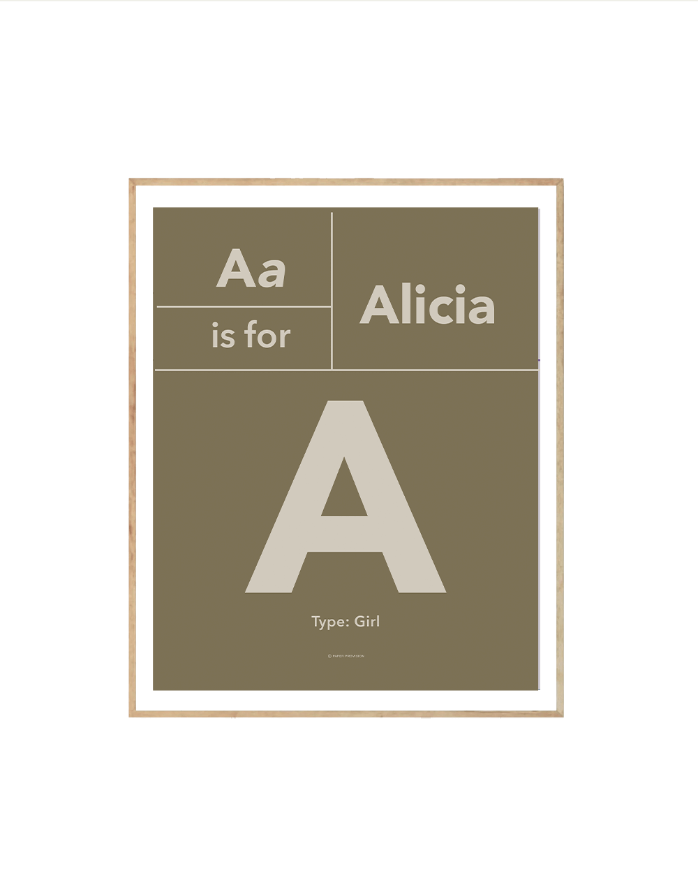 Personalised Typo Initial Avenir print featuring a child's initial in a stylish design, perfect for nursery or bedroom decor.