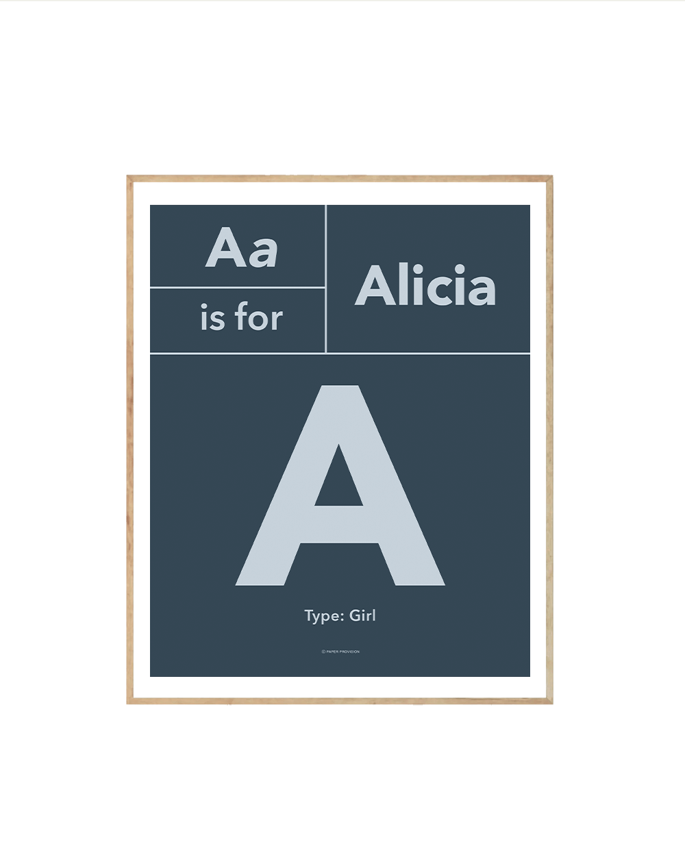 Personalised Typo Initial Avenir print featuring a child's initial in a stylish design, perfect for nursery or bedroom decor.