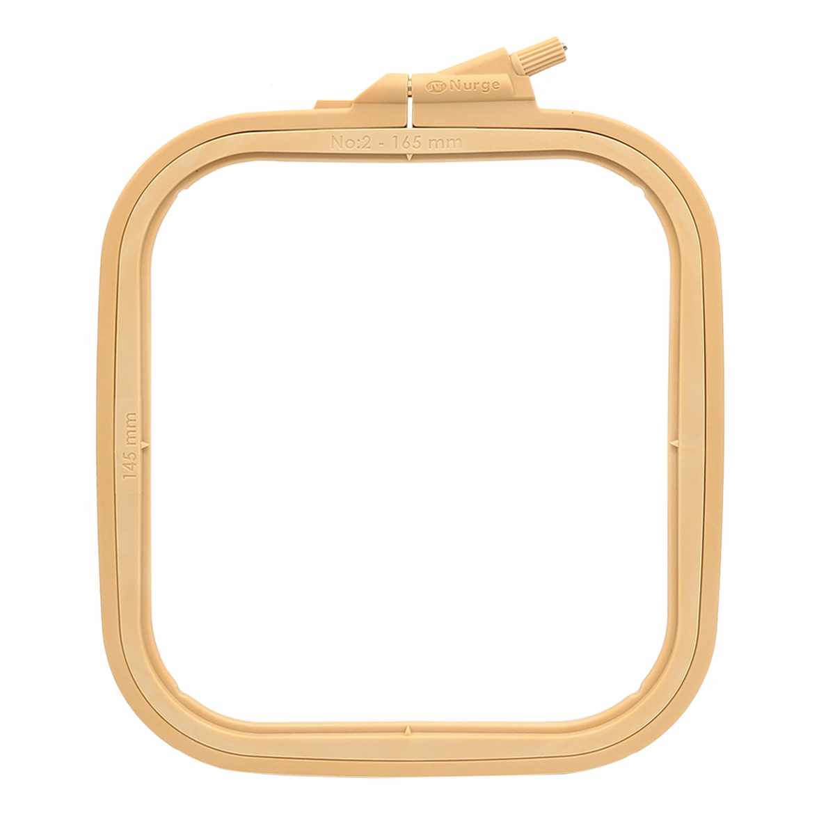 Nurge 170-12 Coffee Brown Plastic Square Hoop, measuring 145mm x 165mm, designed for embroidery and needlecraft.