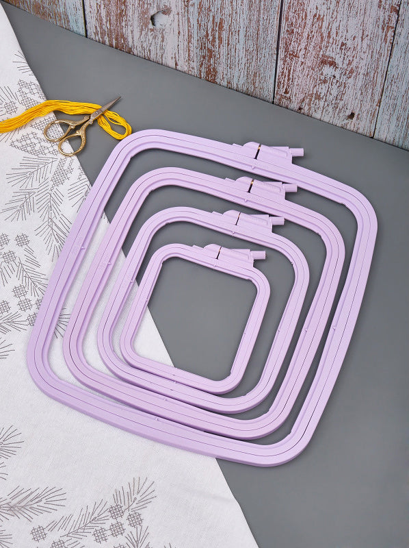 Nurge 170-12 Pastel Lilac Square Hoop, measuring 145mm x 165mm, designed for embroidery and needlecraft with a notch and groove mechanism.