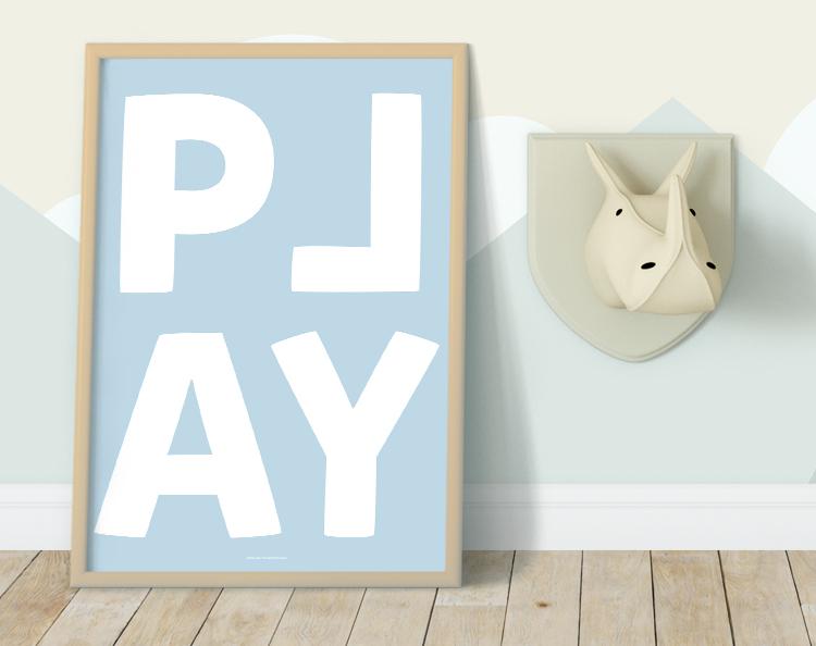 A colorful and vibrant print titled 'Play (Colour)', designed for children's rooms, featuring playful designs and bright colors.