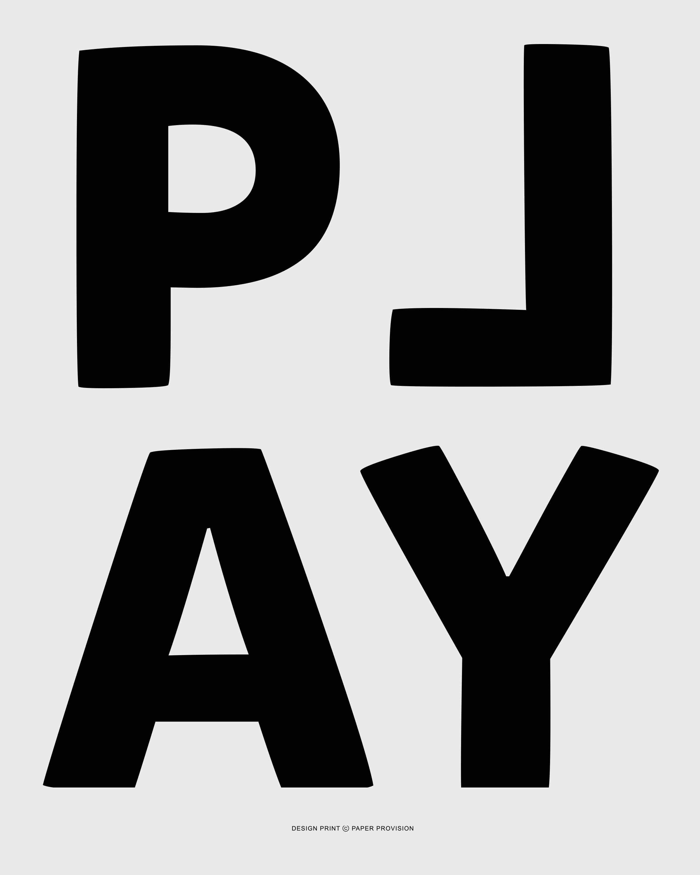 Play (Noir) print featuring stylish design for children's decor, showcasing high-quality printing and vibrant colors.