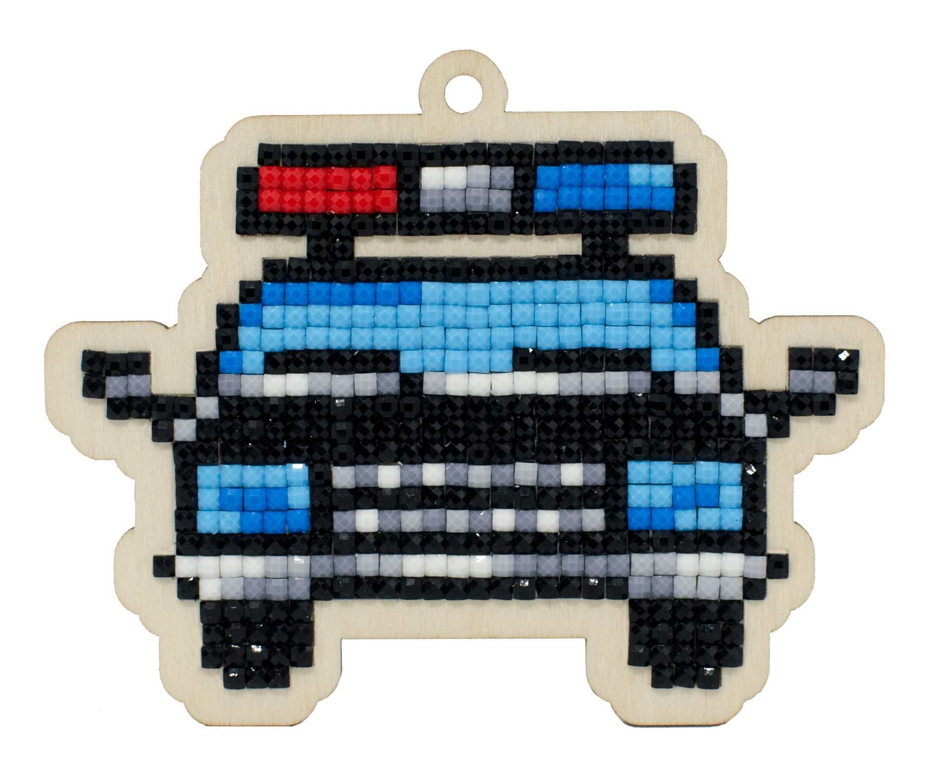 Police Car CSw385 Diamond Painting Kit featuring colorful rhinestones and plywood base for DIY crafting.