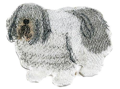 Polish Lowland Sheepdog embroidered patch, 4x3.5 inches, showcasing intricate design and vibrant colors.