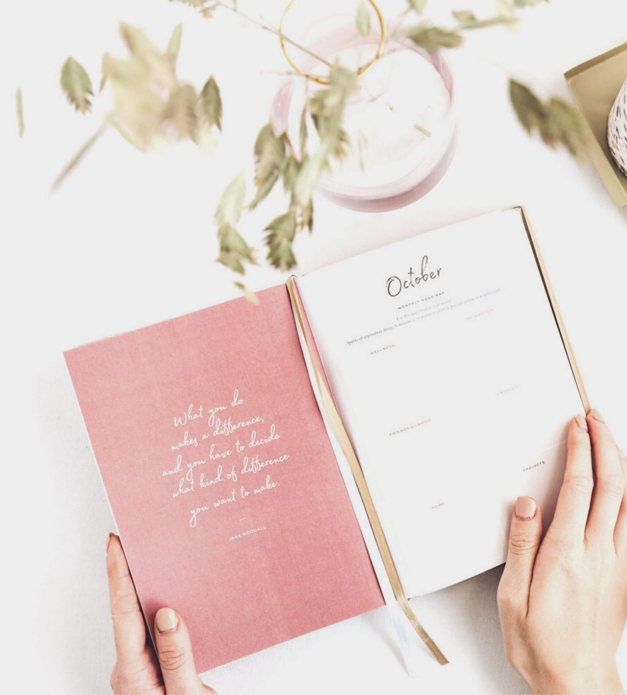 Ponderlily Weekly Planner 2023 in Midnight Blue with copper foil lettering, showcasing its elegant design and eco-friendly materials.